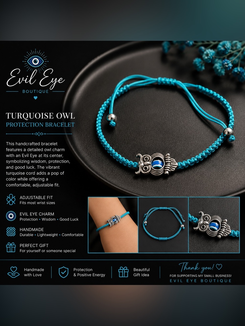 Turquoise Owl Protection Bracelet